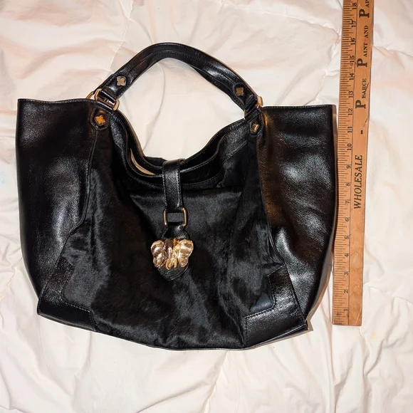ANTONIO MELANI Black Satchel with Gold Accents - Picture 7 of 8